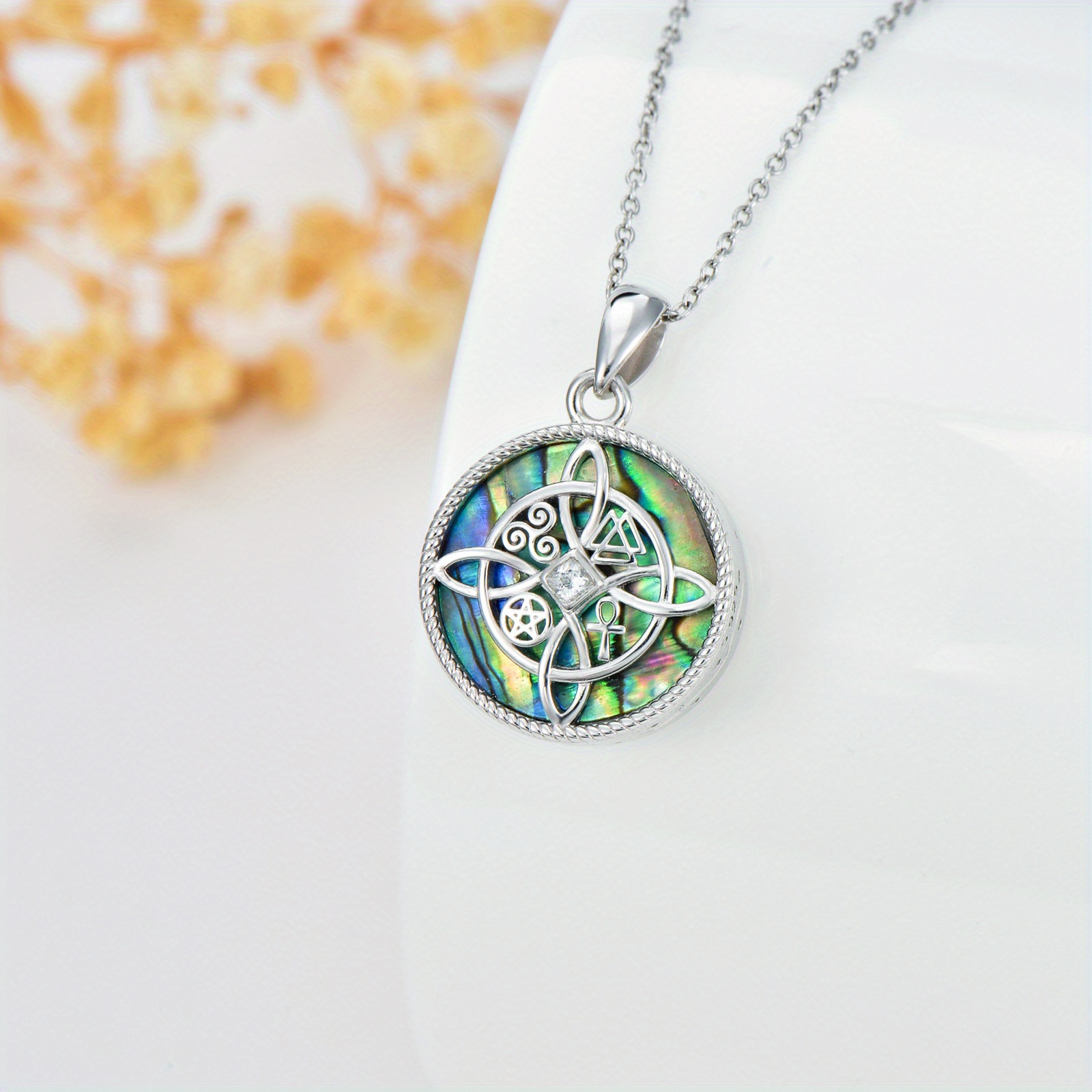 925 Sterling Silver Witches Knot Urn Necklace with Abalone Shell